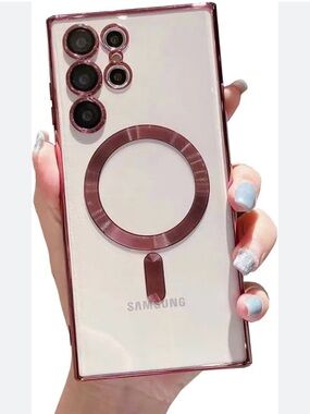 Samsung Clear Case with Rose Pink Magnetic Ring Galaxy S22 Ultra Phone Case